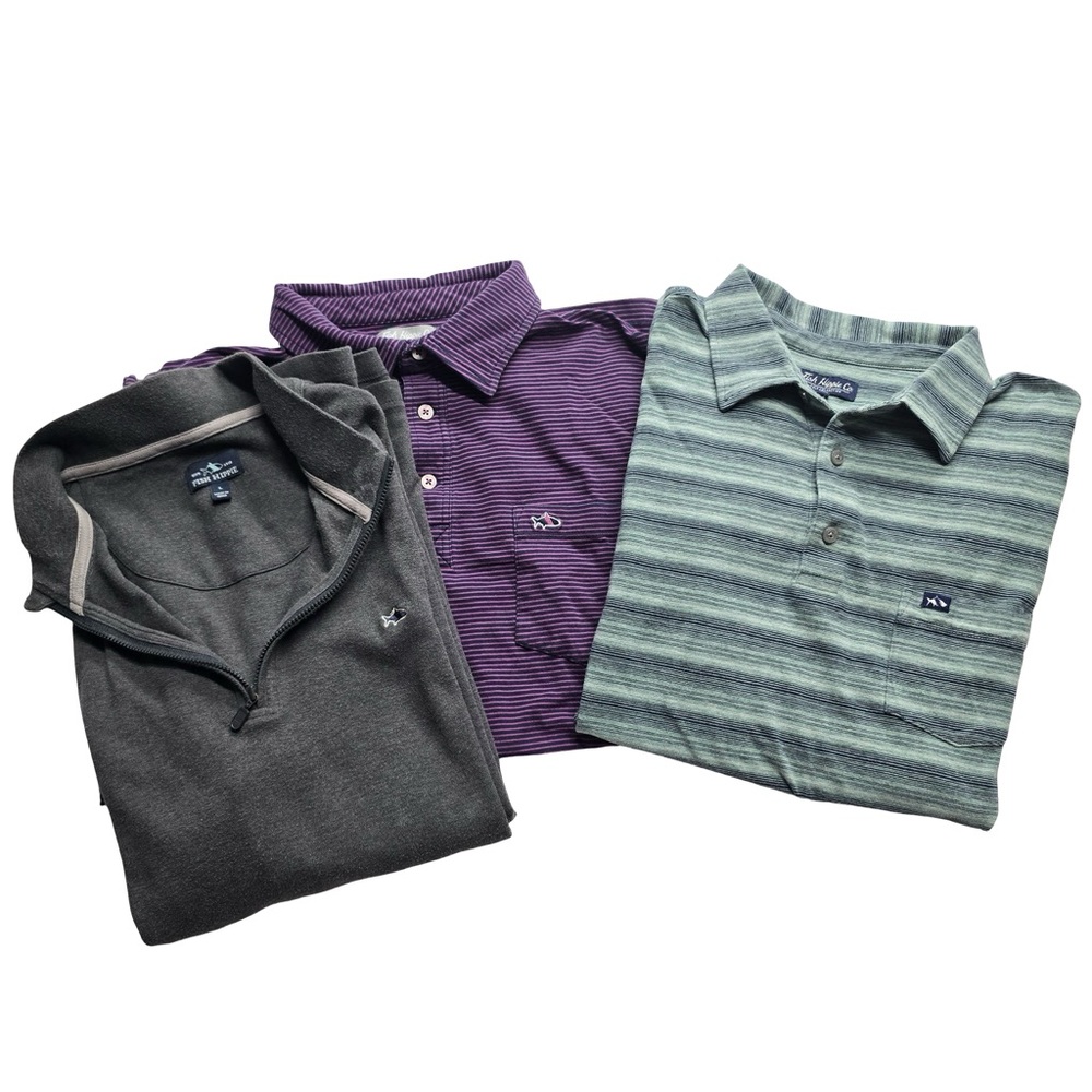 Fish Hippie Polo Collection 3-Piece Bundle Striped Shirts Pullover‎ Men’s L